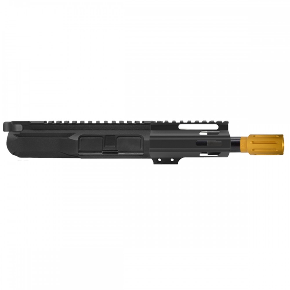 AR-15 5.56 NATO 5'' PISTOL - BILLET UPPER WITH 4'' HANDGUARD OPTIONS- GOLD MUZZLE BRAKE- UPPER ASSEMBLY AR-15 5.56 NATO 5'' PISTOL - BILLET UPPER WITH 4'' HANDGUARD OPTIONS- GOLD MUZZLE BRAKE- UPPER ASSEMBLY